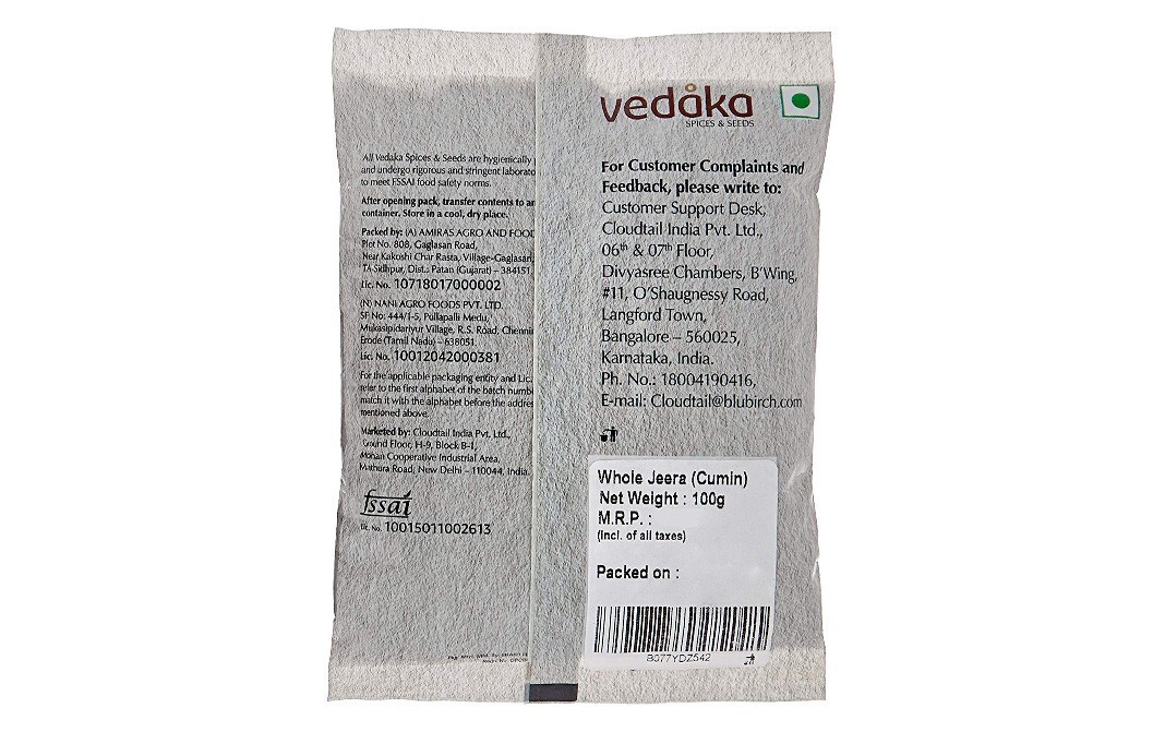 Vedaka Cumin (Jeera) Seeds    Pack  100 grams